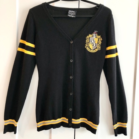 Warner Bros. Sweaters - HARRY Potter, Hogwarts House, Hufflepuff Crest, Knit Sweater, Cardigan, Size S